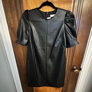 LOFT Black Faux Leather Mini Dress